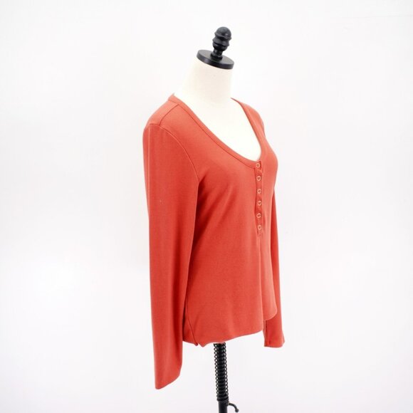Guess XL Orange Scoop Neck Button Ribbed Polyester Rayon Sweater Long Sleeve - Picture 6 of 9